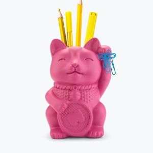 Różowy stojak na ołówki Just Mustard Lucky Cat