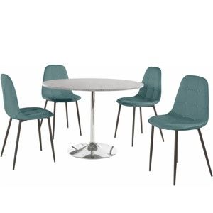 Zestaw okrągłego stołu i 4 turkusowach krzeseł Støraa Terri Concrete