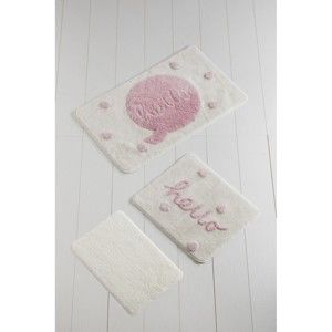 Komplet 3 różowo-białych dywaników łazienkowych předložek Hello