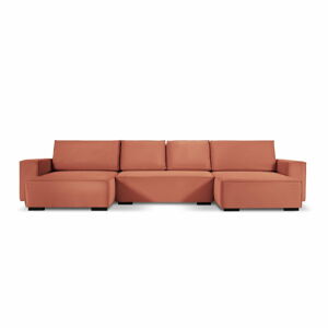 Różowa sztruksowa rozkładana sofa w kształcie "U" Mazzini Sofas Azalea