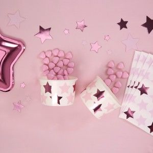 Zestaw 8 niskich kubeczków papierowych Neviti Little Star Pink