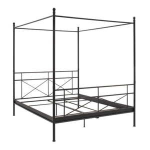 Czarne łóżko metalowe dwuosobowe z baldachimem Støraa Tanja, 160x200 cm