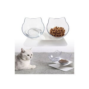 Plastikowe miski dla kota z białą podstawką dla kotów zestaw 2 szt. – Lydia&Co