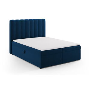 Ciemnoniebieske łóżko boxspring ze schowkiem 160x200 cm Gina – Milo Casa