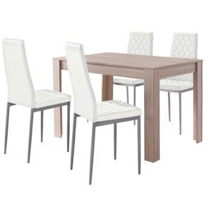 Komplet stołu do jadalni w dębowym dekorze i 4 białych krzeseł do jadalni Støraa Lori and Barak, 120x80 cm