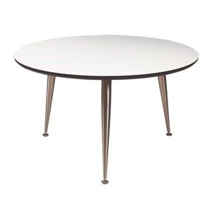 Biały stolik z nogami w srebrnej barwie Folke Strike, wys. 47 cmx∅ 85 cm