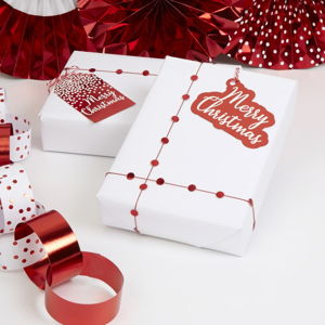 Zestaw 10 czerwonych świątecznych etykietek na prezenty Neviti Merry Christmas Red & White Dots