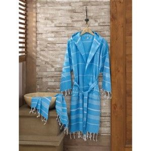 Komplet niebieskiego szlafroka i ręcznika Sultan Blue, rozmiar S/M