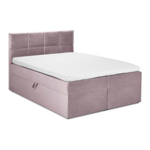 Różowe aksamitne łóżko 2-osobowe Mazzini Beds Mimicry, 160x200 cm