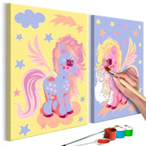 Zestaw płótna (2 szt.), farb i pędzli DIY Artgeist Magical Unicorns, 33x23 cm