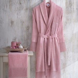Komplet różowego szlafroka damskiego w rozmiarze L/XL i ręcznika Bathrobe Komplet Lady