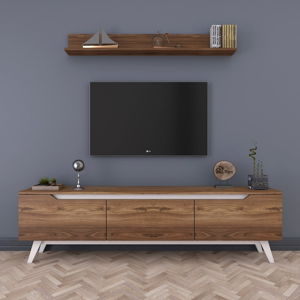 Zestaw szafki pod TV i półki w dekorze drewna Rani